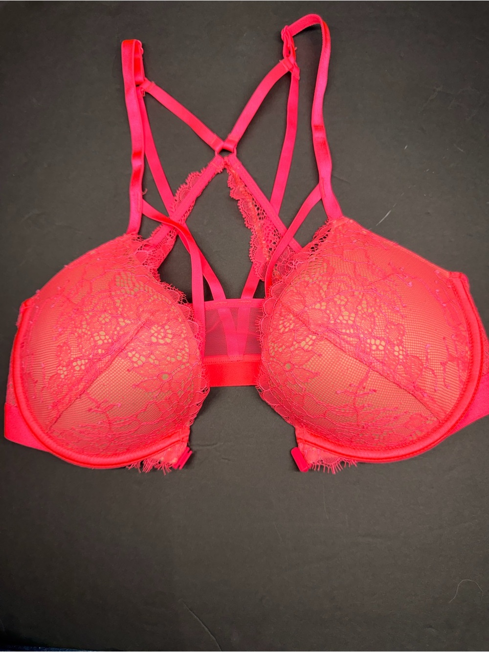 Victoria's Secret Hot Pink Lace Strappy Push-Up Bra